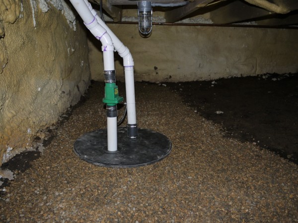 Sump basin, sump basin cover with combo union/check valve and pvc discharge and venting plumbing.